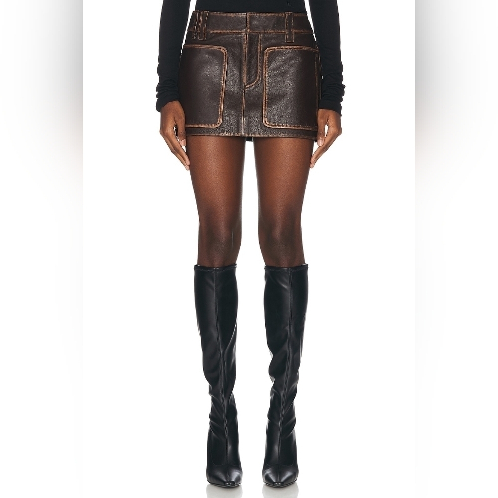 $398 GRLFRND 100% Leather Mini Skirt Large